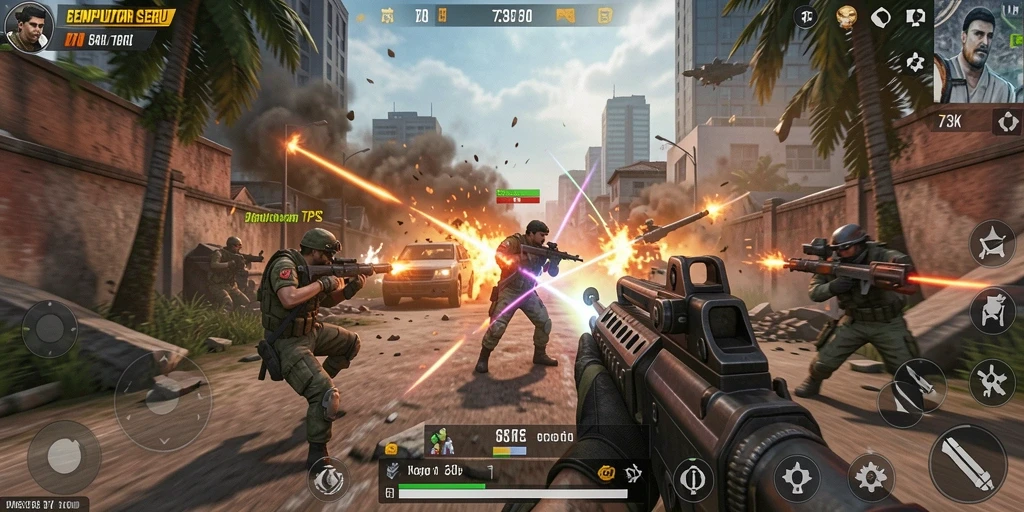 Tampilan gameplay penuh aksi dalam 73K, aksi TPS yang seru