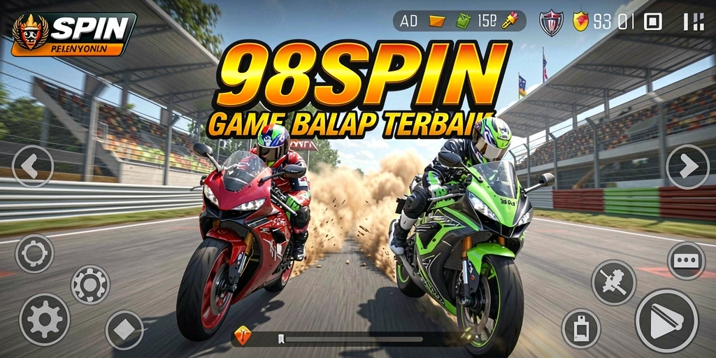 Screenshot gameplay utama 98SPIN yang menunjukkan aksi balap motor yang mendebarkan.