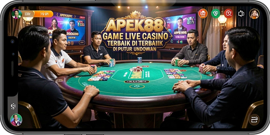 Tampilan utama gameplay APEK88 menghadirkan suasana kasino hidup yang menawan.
