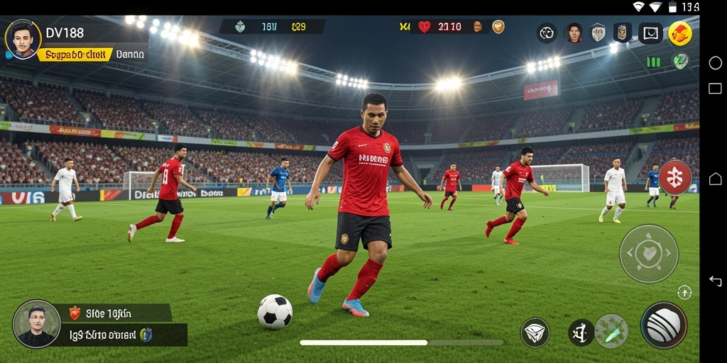 Tampilan gameplay menakjubkan dari DV188 dengan aksi sepak bola yang mendebarkan.