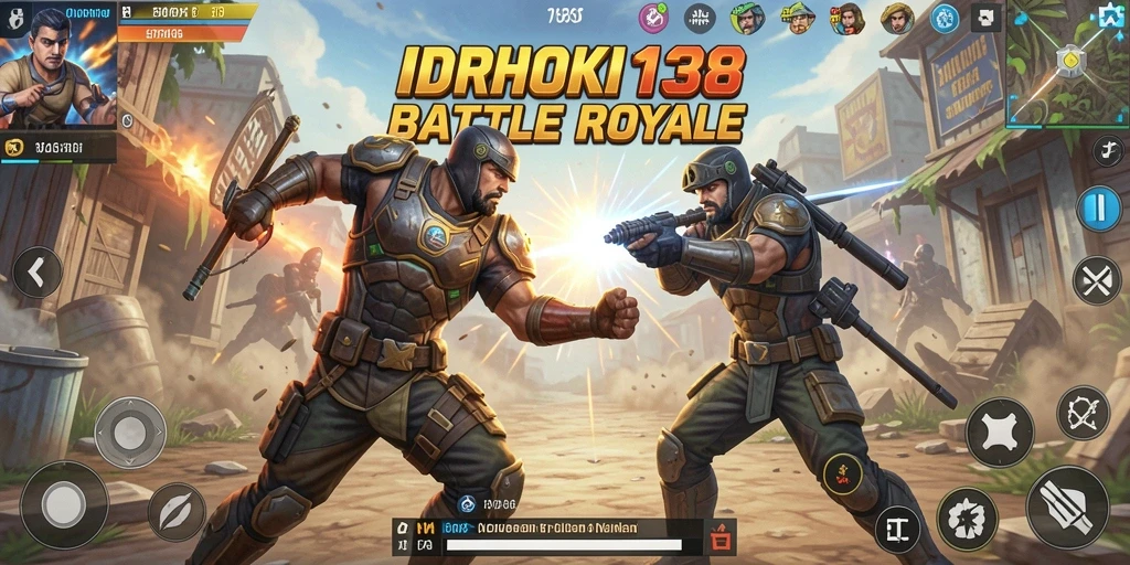 Screenshot gameplay IDRHOKI138 menampilkan aksi Battle Royale yang intens dan mendebarkan.