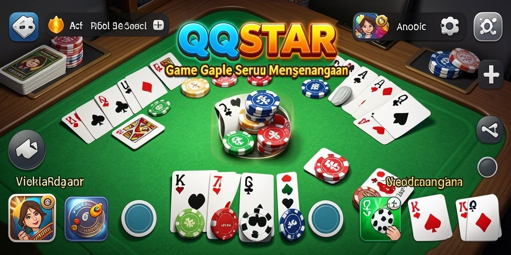 Tampilan gameplay seru dalam QQSTAR dengan fitur Gaple menarik.