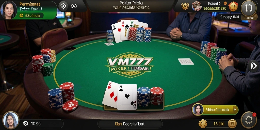 Screenshot utama VM777 menampilkan aksi seru dalam permainan Poker.